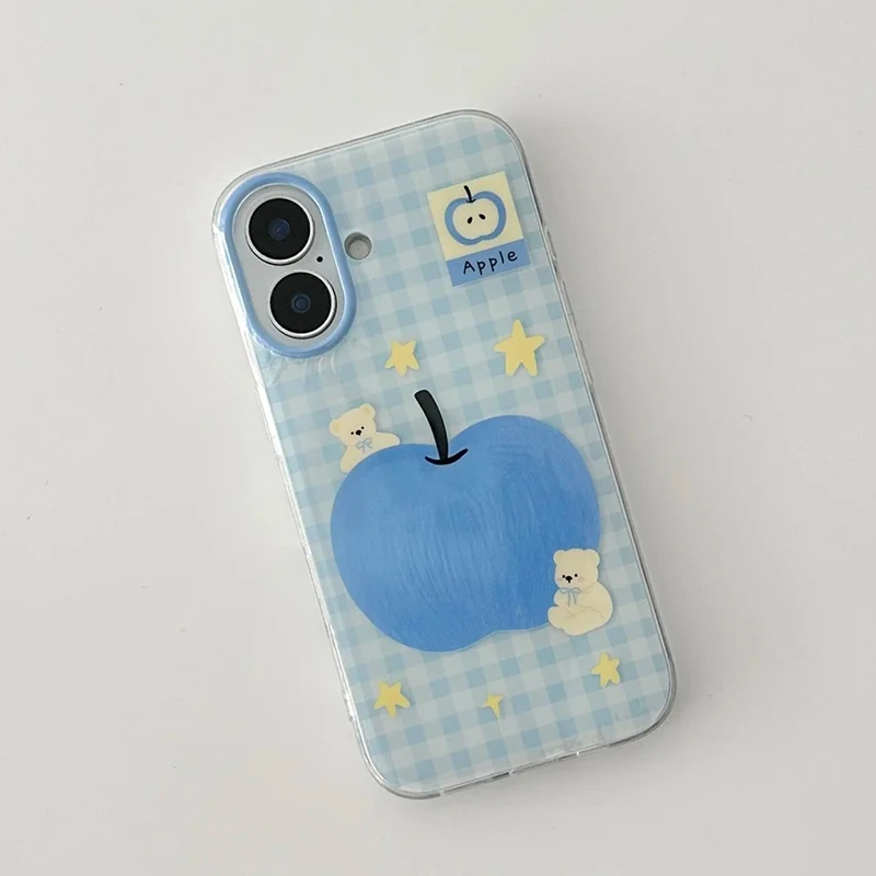 雅天立蓝白格纹苹果适用iPhone16苹果手机壳15华为vivo小米oppo女