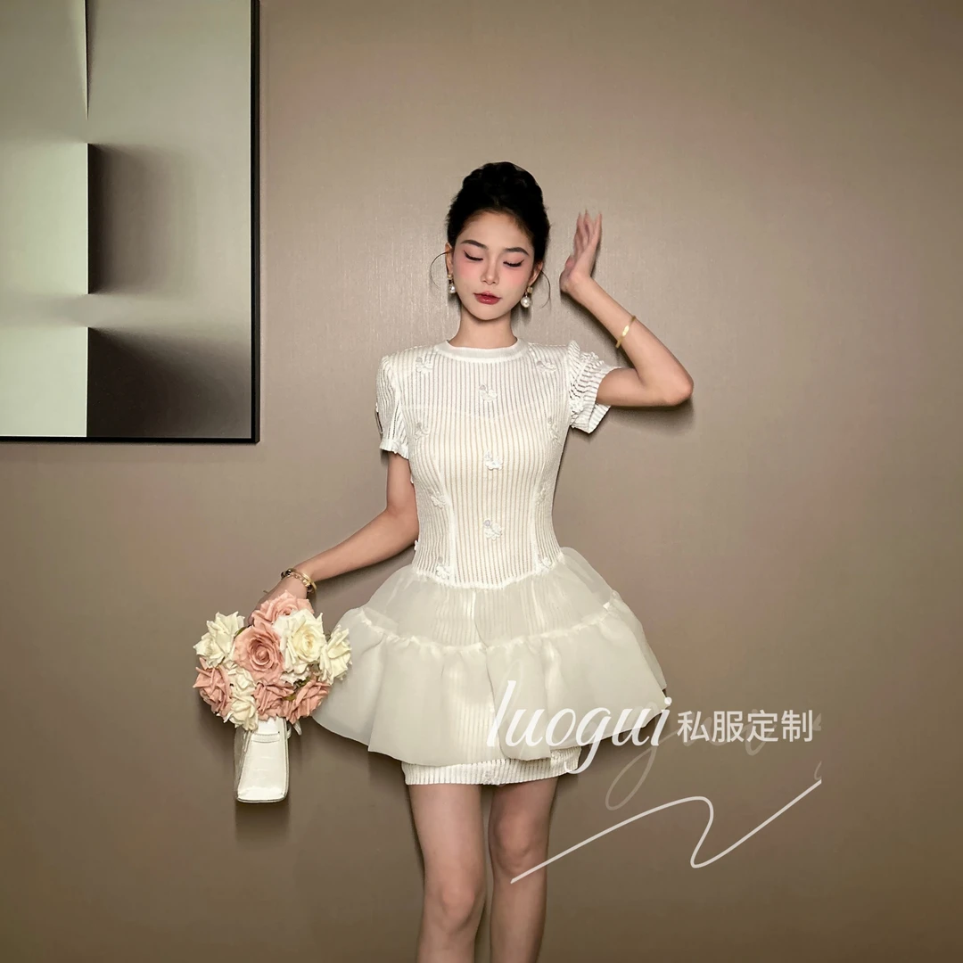 【花花原创】设计感气质短款复古小众设计师甜美显瘦连衣裙21728