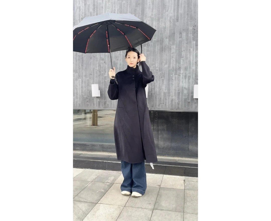【半沁】2025新款手工缝制气质立领双面绵羊毛大衣外套