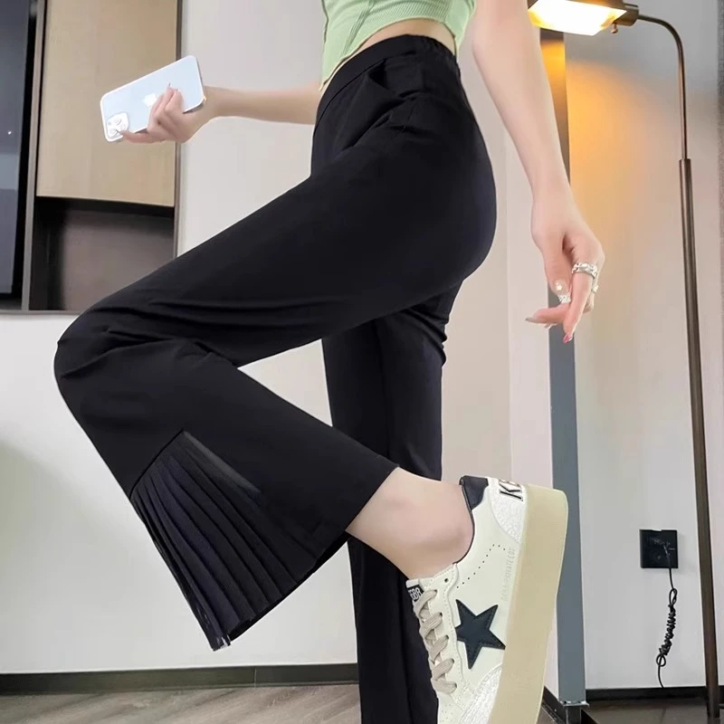 一眼心动温柔~冰丝九分裤女高腰弹力工作职业显高西装微喇叭裤子