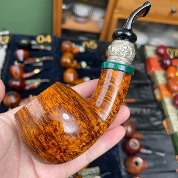 丹麦吉普森 IDA典藏6 苹果弯斗 银圈 手工石楠木烟斗