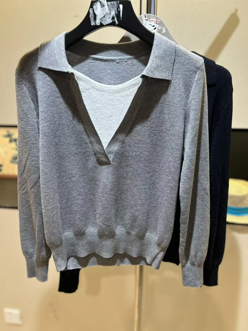 HX深圳南油新款翻领交叉领毛衣上衣【0267】