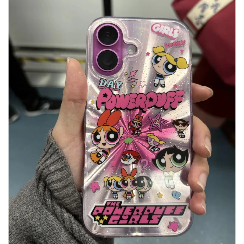 卡通飞天小女警适用苹果16promax手机壳iPhone15细闪14个性13女12