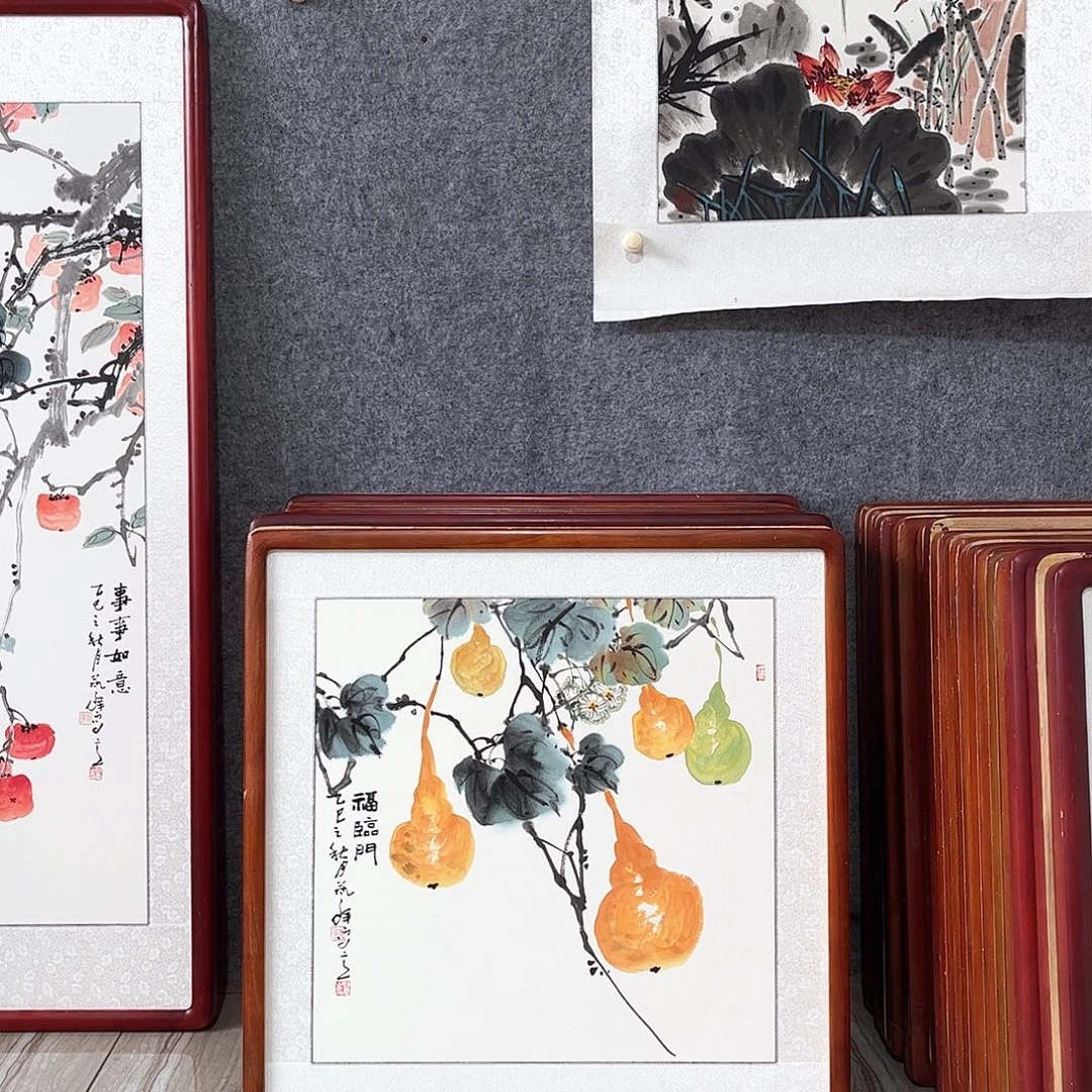 国画书画作品带框63×63