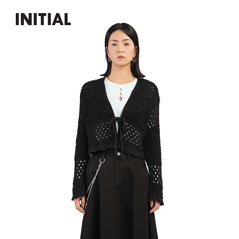 【杠上开花系列】INITIAL25春短款喇叭袖套头针织衫女25SYTFLMXX067