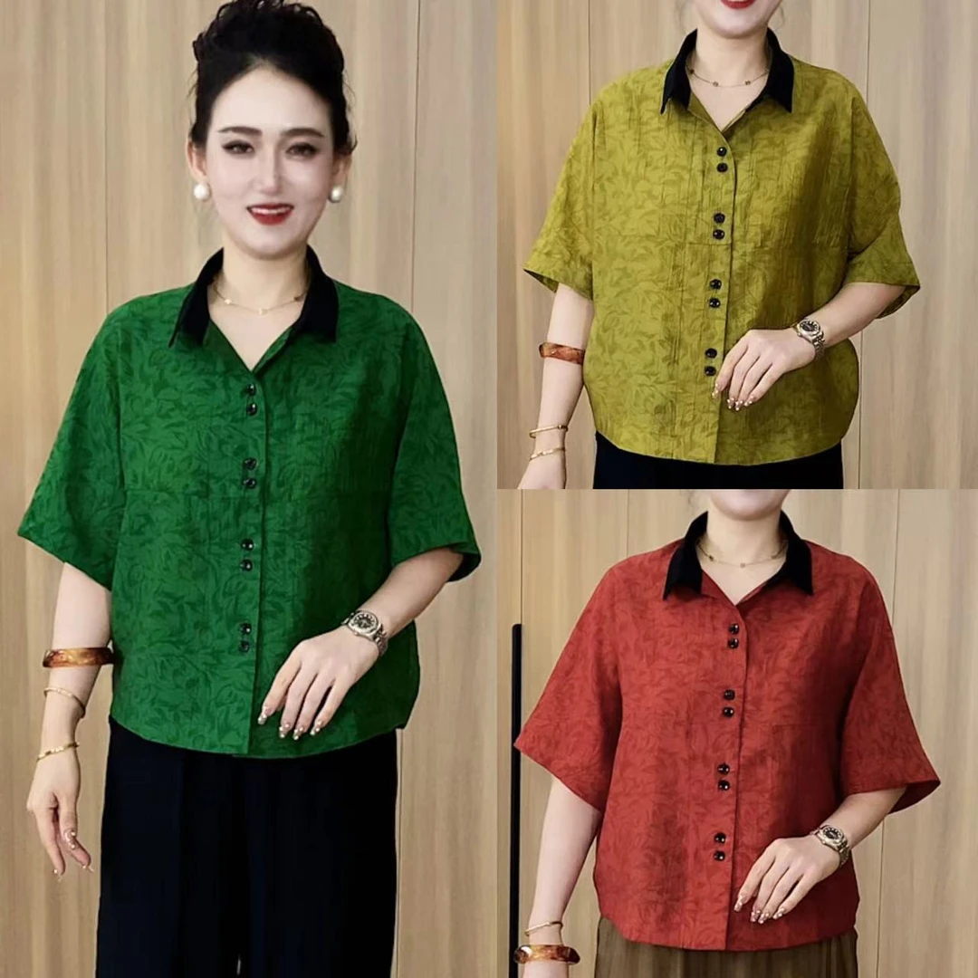 夏季新款 时尚复古印花薄款蝙蝠袖衬衫女士百搭宽松气质开衫衬衣