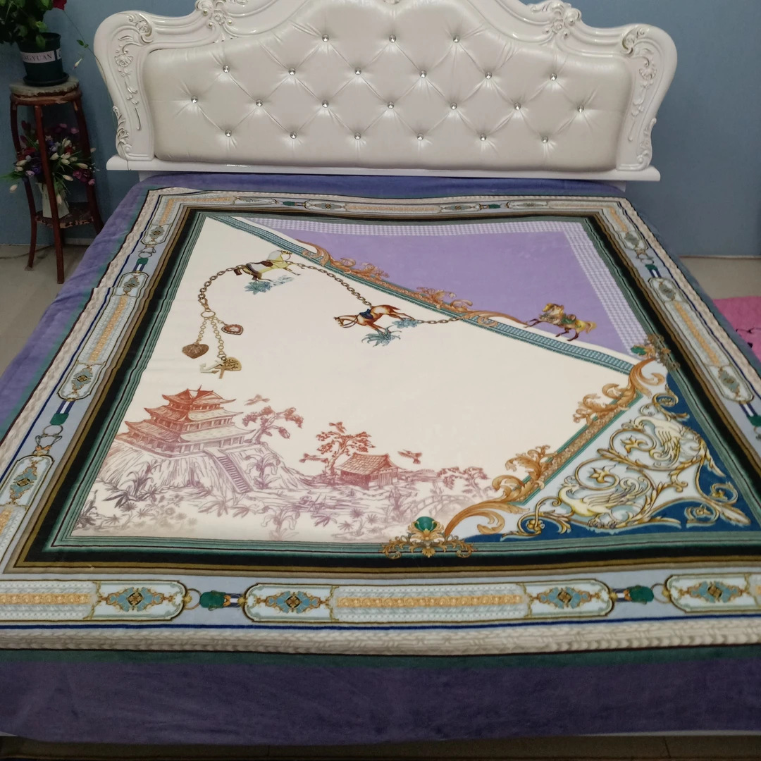 紫色小马云毯绒暖绒数码印花双人暖绒被罩盖毯2*2.3米被套大花