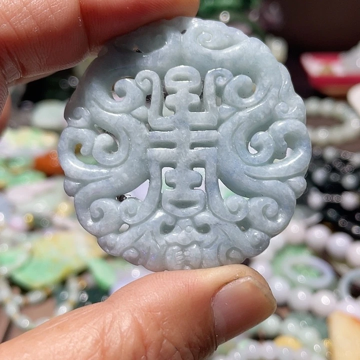 翡翠未镶嵌吊坠(不含链)双面缕空福禄寿喜