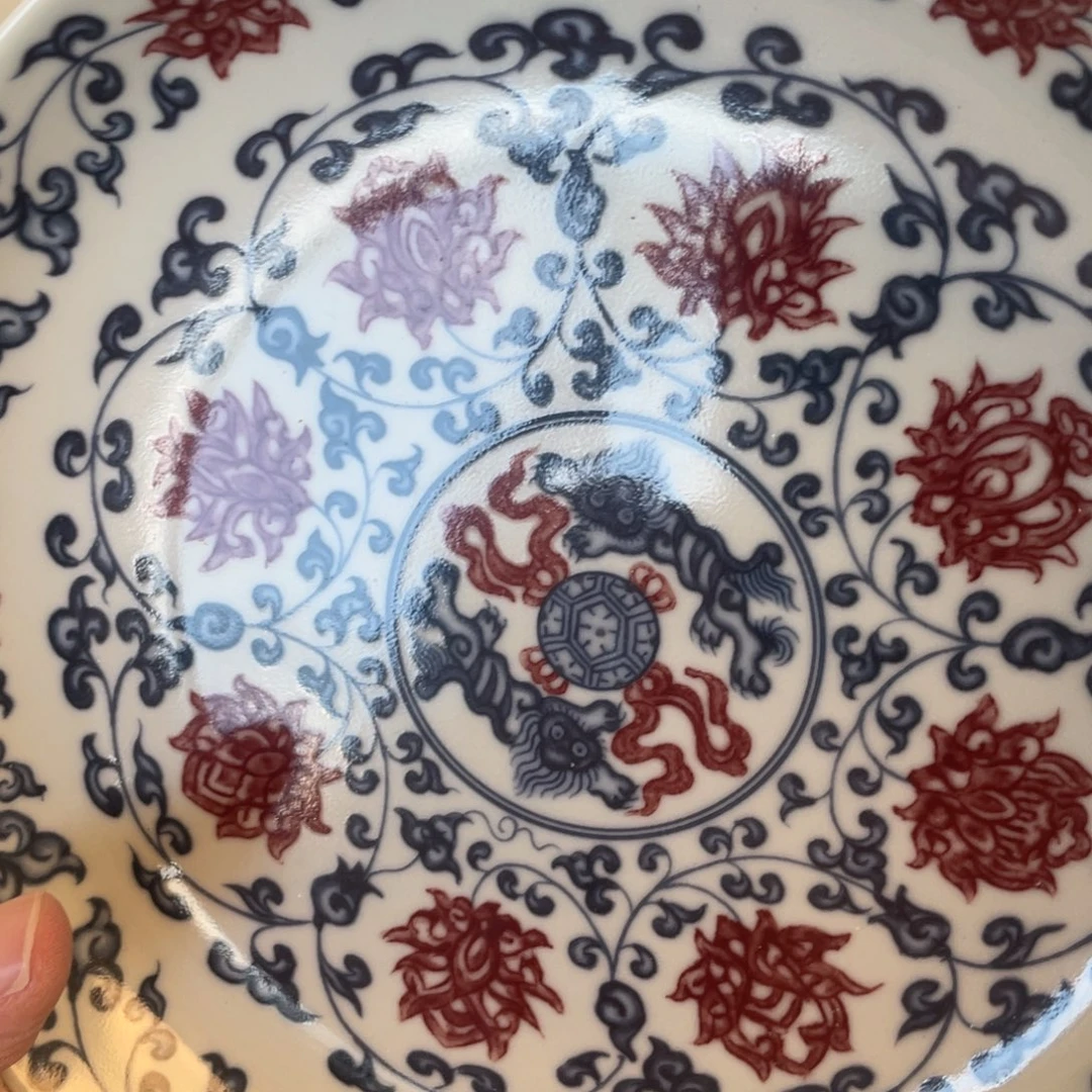 瓷片景德镇釉里红缠枝莲大壶承