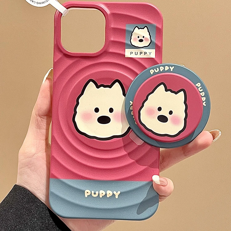 波浪磁吸壳红色拼蓝西高地适用苹果16pro手机壳网红女款创意ins风