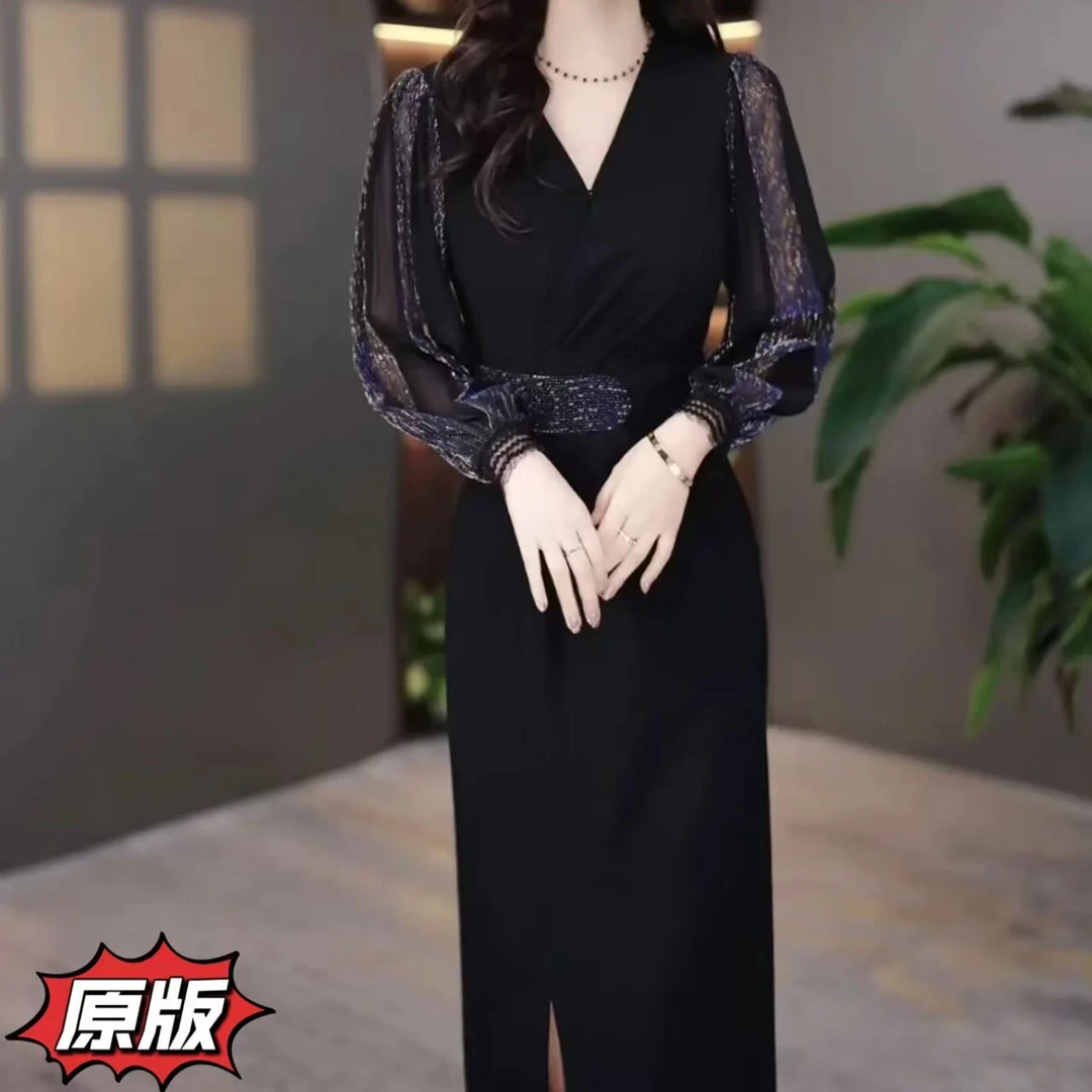 高档乐丽丝贵气高贵法式端庄优雅礼服裙2024秋季新款修身显瘦裙子