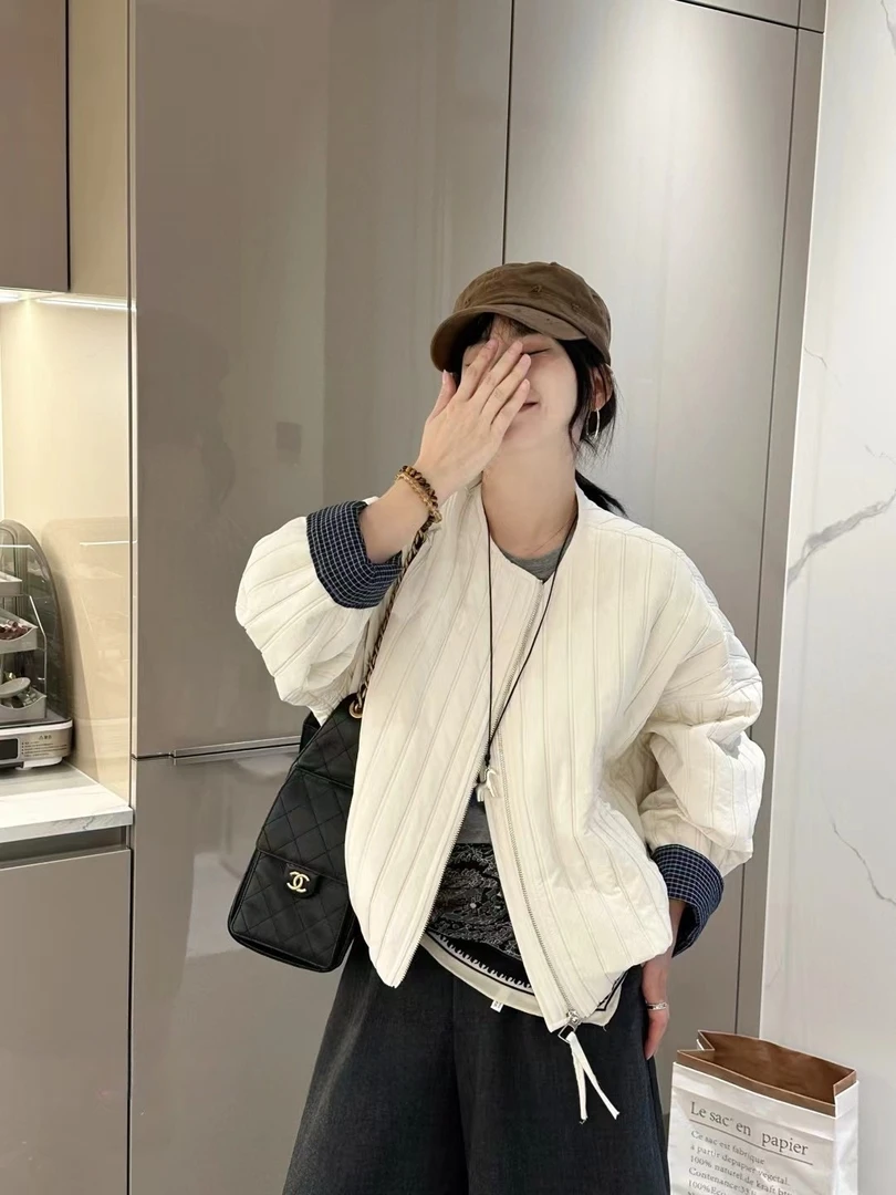 2025秋季新款韩版圆领长袖棉服外套女宽松百搭薄款棉衣夹克上衣潮