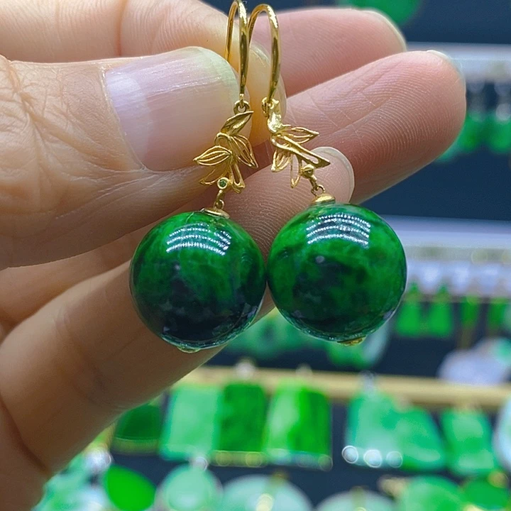 翡翠18K金镶嵌耳饰耳坠