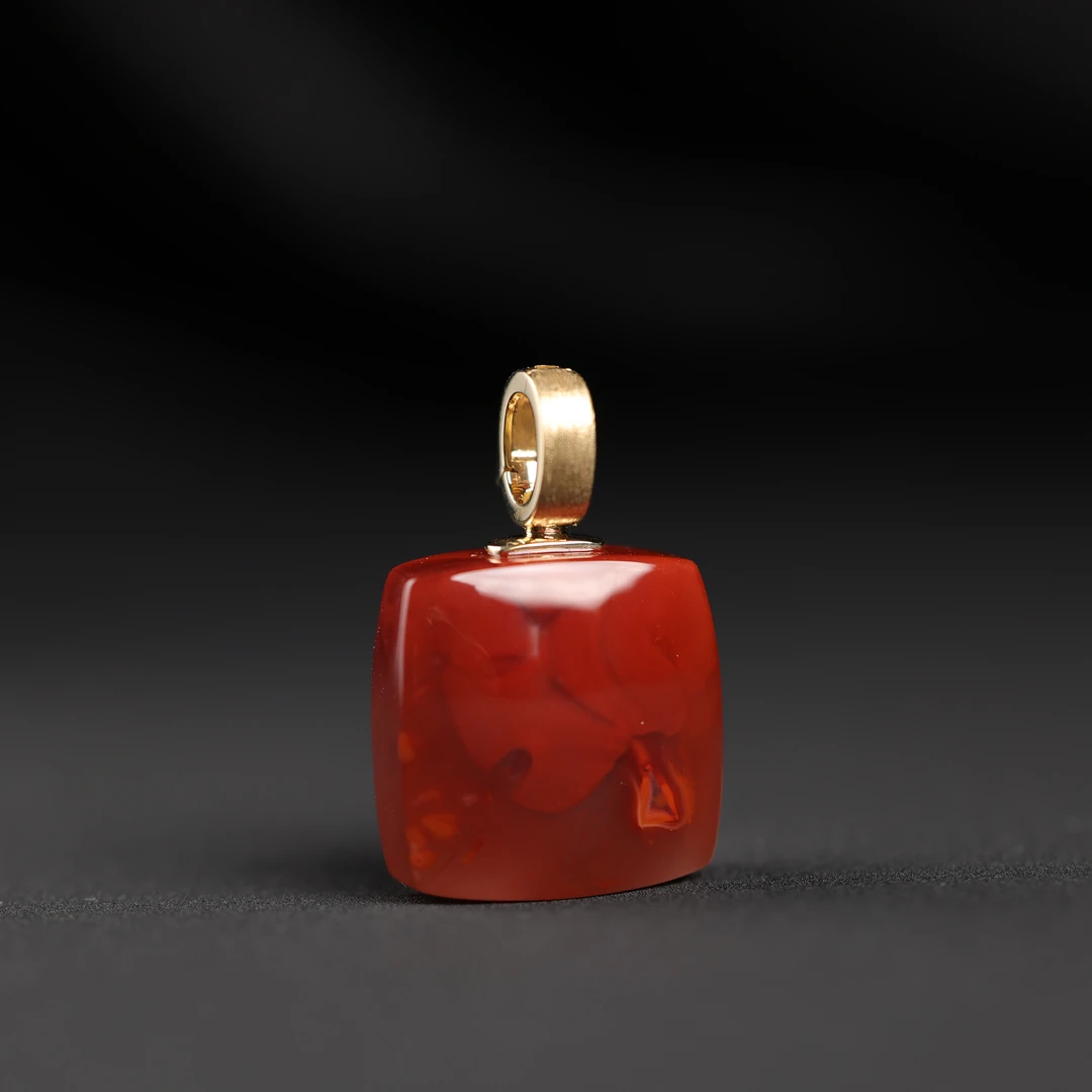 一团和气 | 原创设计精品天然原矿南红火焰纹小方牌吊坠A