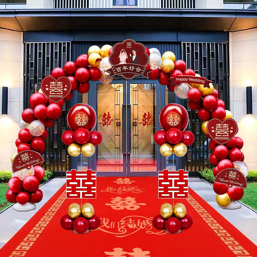 气球拱门结婚支架装饰婚庆场景布置门口气球室外路引网红婚礼农村