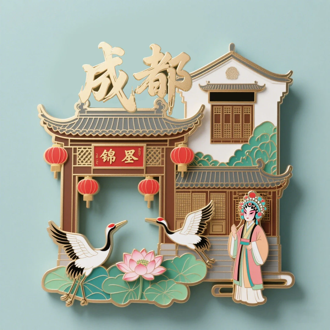 成都锦里磁吸冰箱贴金属立体旅游文创礼品城市景点建筑创意礼物