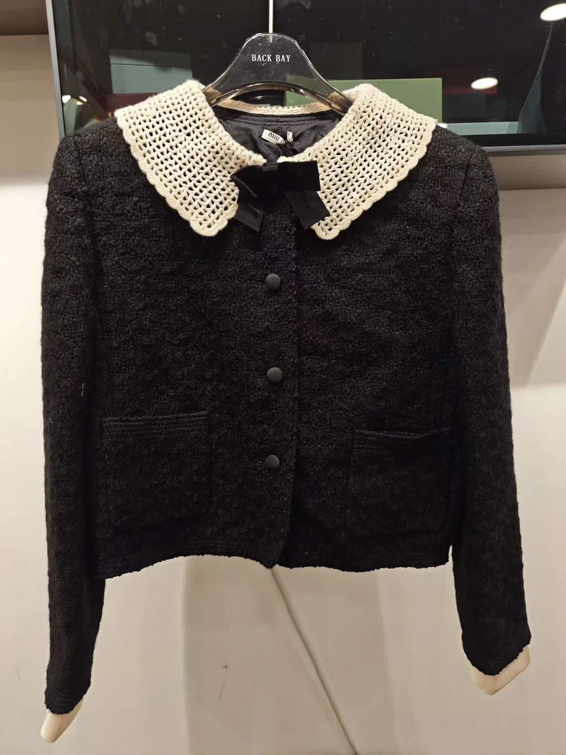 99新 MIU MIU/缪缪 蝴蝶结花呢外套肩宽41 胸围106 衣长45