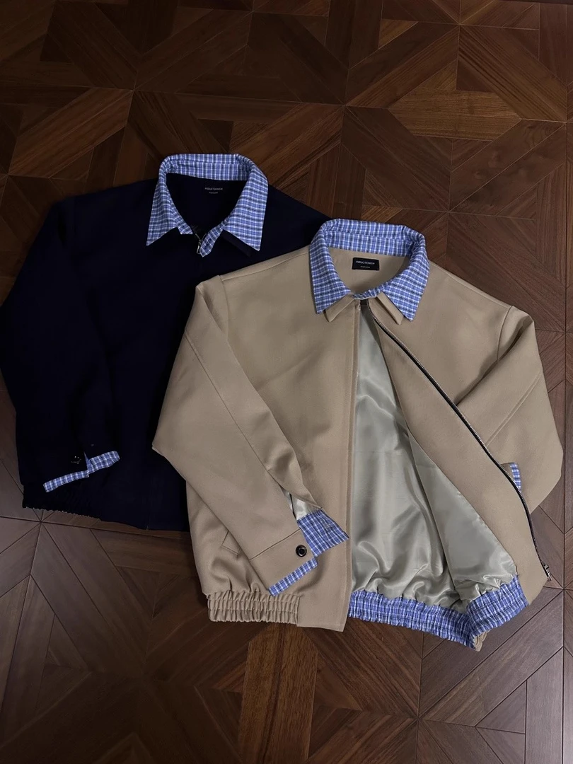 RTIMFD 卡其藏蓝假两件哈灵顿飞行夹克miu系cleanfit短款猎装外套