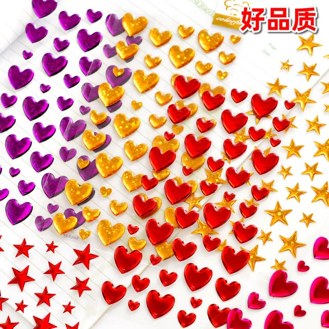 红色金色爱心星星五角星立体水晶滴胶贴纸儿童宝宝手账装饰粘贴画