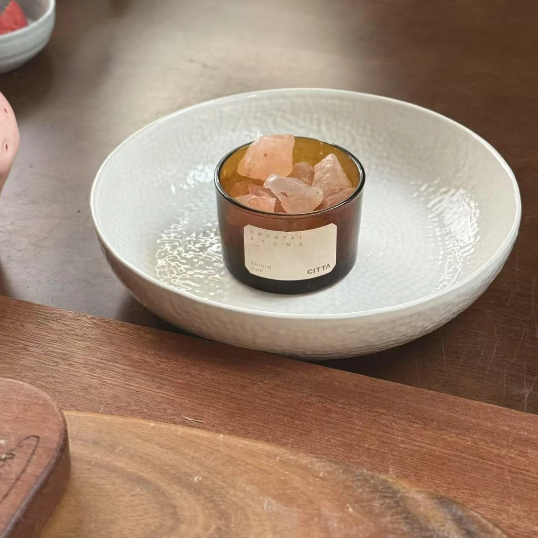 p363 复古陶瓷深盘8.4英寸异形锤纹盘 微瑕 凑满20发货