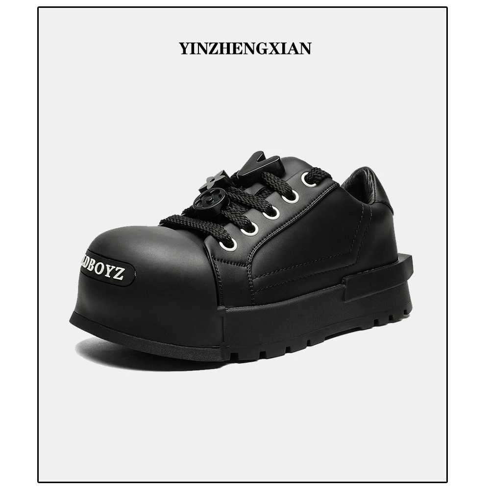 尹政贤小众设计感厚底运动休闲鞋男纯色增高休闲面包板鞋男士潮流