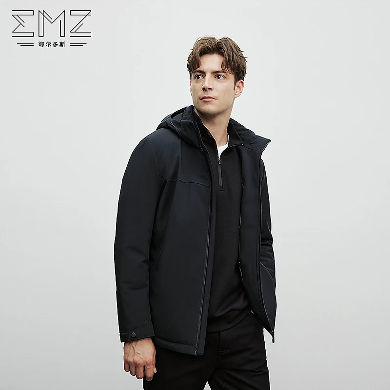 EMZ鄂尔多斯【拒水鸭绒&可脱卸帽】秋冬保暖商务休闲羽绒服男连帽