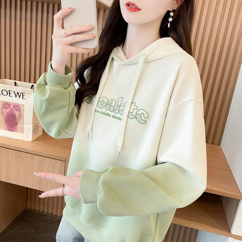 2025新款宽松外套洋气休闲渐变春秋薄款时尚长袖连帽卫衣女上衣潮