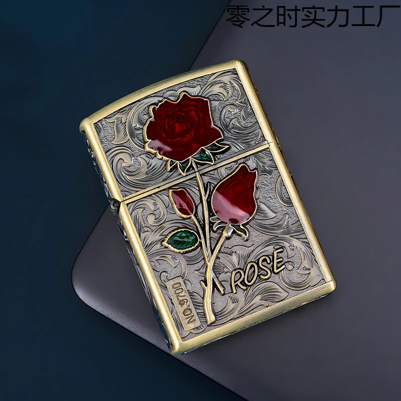 ZORRO佐罗原色玫瑰青铜红玫瑰男生煤油防风打火机