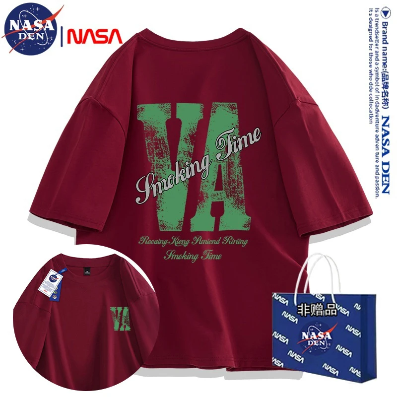 NASA联名重磅纯棉半袖T恤男女百搭印花2025夏季短袖宽松韩版上衣