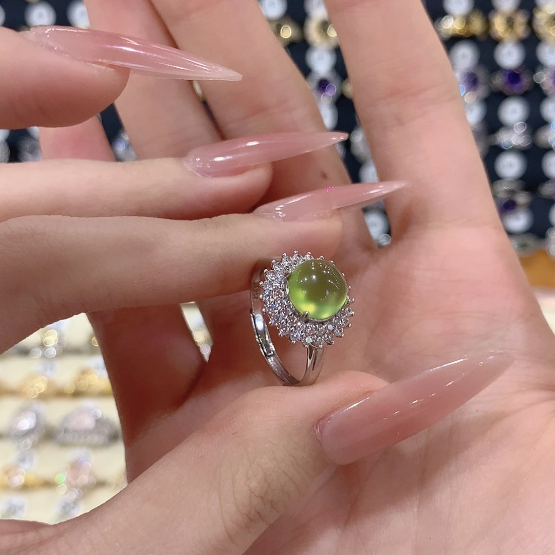 蛇纹石玉戒指银S925镶嵌周*?