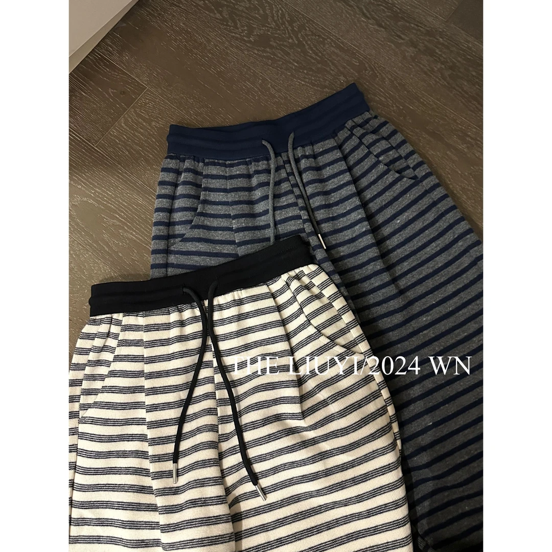 【LIUYI】条纹裤~冬季加绒加厚直筒休闲裤412015