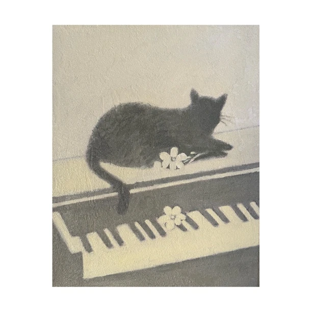 艺术家王德超【钢琴上的猫】40*50 原作孤品