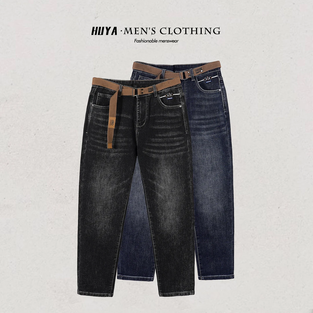 虎牙兄弟牛仔裤男款2025秋复古水洗弹力软牛仔直筒裤 L5568/L5569
