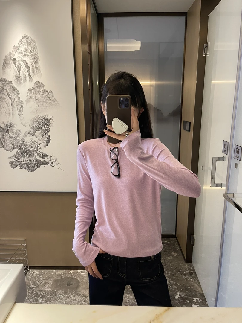 韩系天丝羊毛打底长袖静奢风圆领女T恤休闲保暖打底衫秋冬