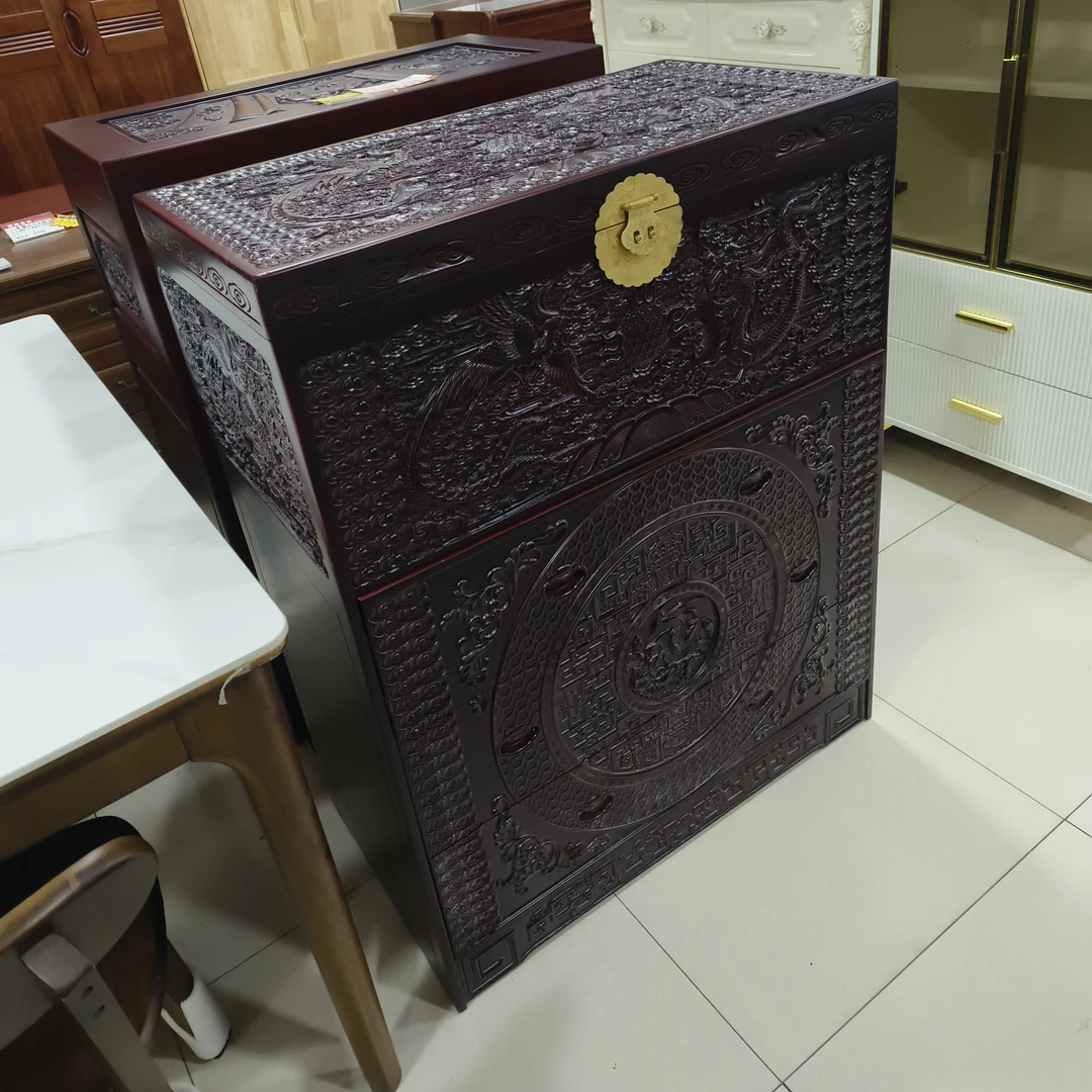 上海健通家具全香樟木无辅料樟木箱式三斗柜