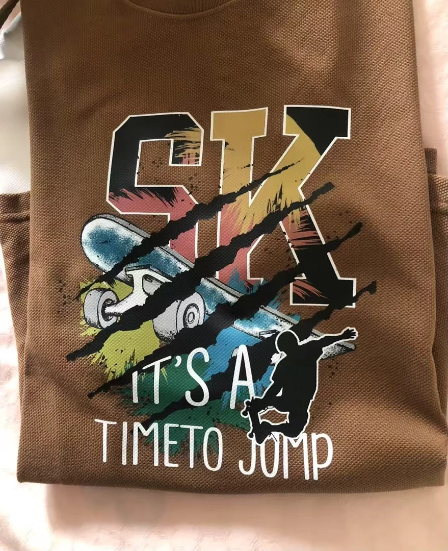 双纱大珠地圆领纯棉液氨水柔工艺男女同穿短袖T（印花）