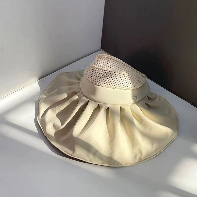 夏季新款 女士遮阳帽 骑车防紫外线遮脸空顶贝壳帽黑胶大檐防晒帽