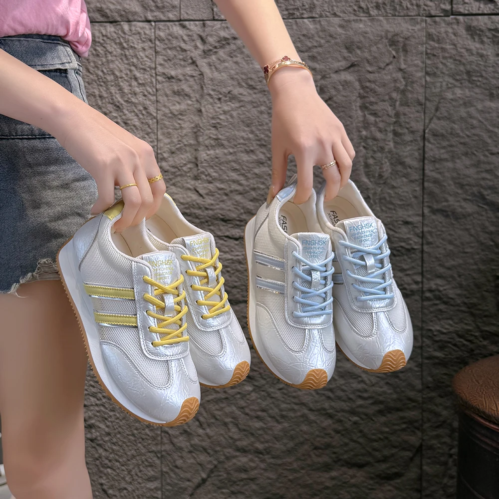 网面德训鞋女2025夏季新款软底双拼色透气百搭时尚休闲鞋女