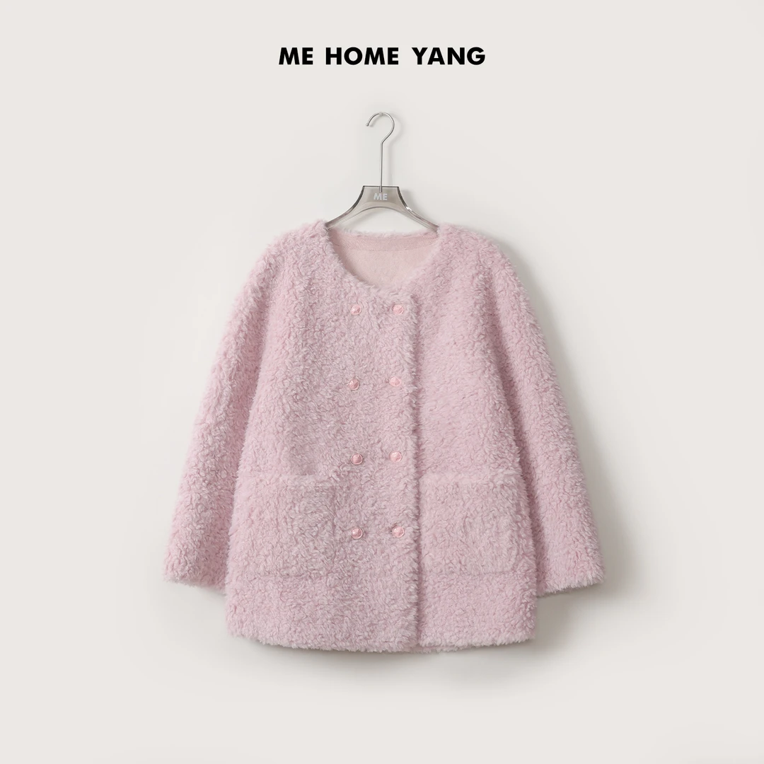 ME【金粉世家】100绵羊毛环保皮复合圆领一手长保暖外套MEQA3586