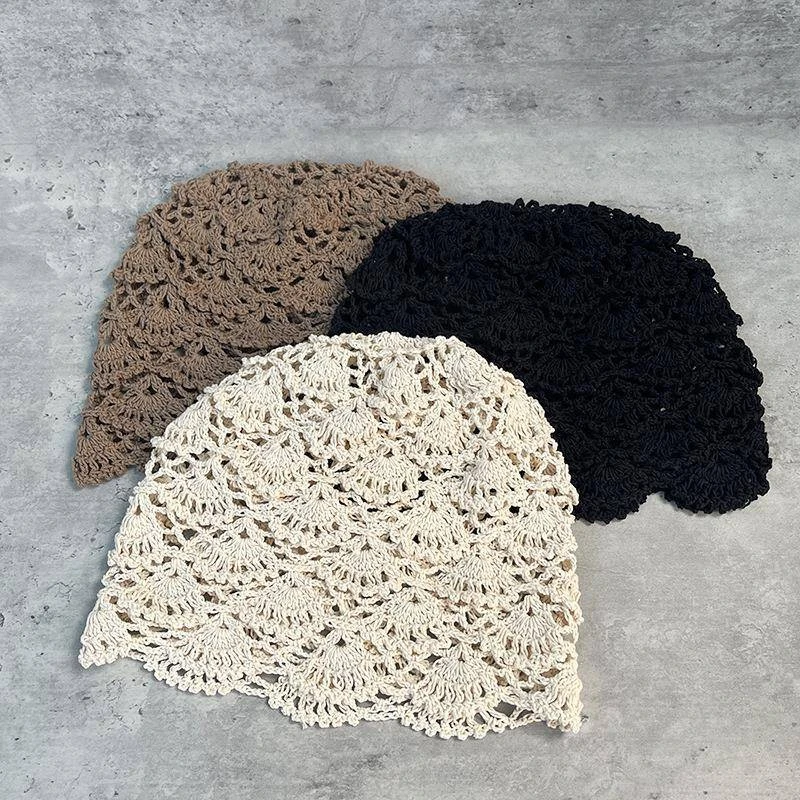 法式手工钩花堆堆帽子女春夏镂空洋派针织套头帽小众文艺包头帽潮