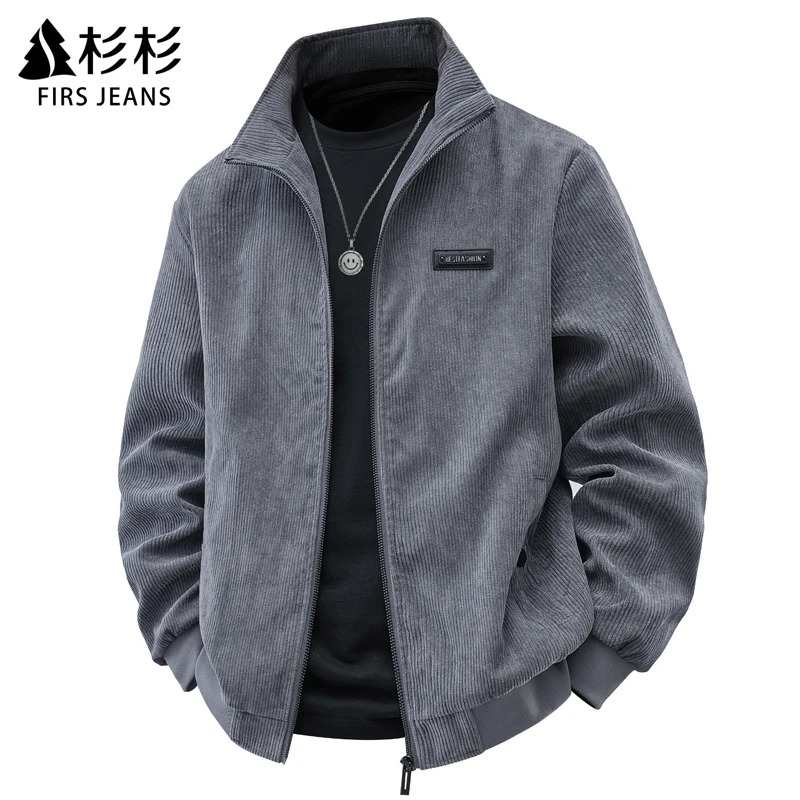FIRS JEANS杉杉秋季立领外套男士秋冬宽松休闲上衣灯芯绒夹克男款