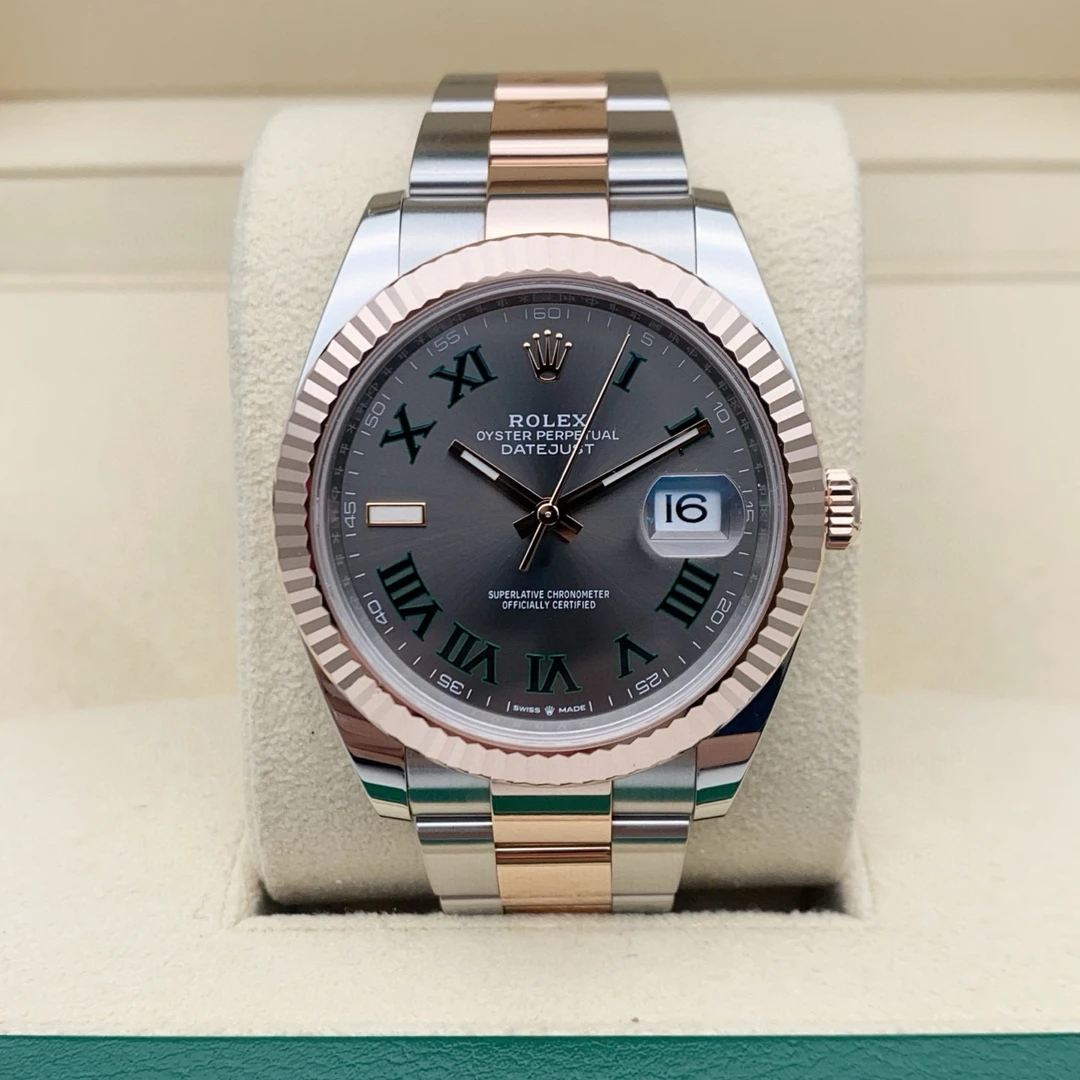 99新 Rolex/劳力士 日志126331玫瑰金绿萝24全套41表男款板带