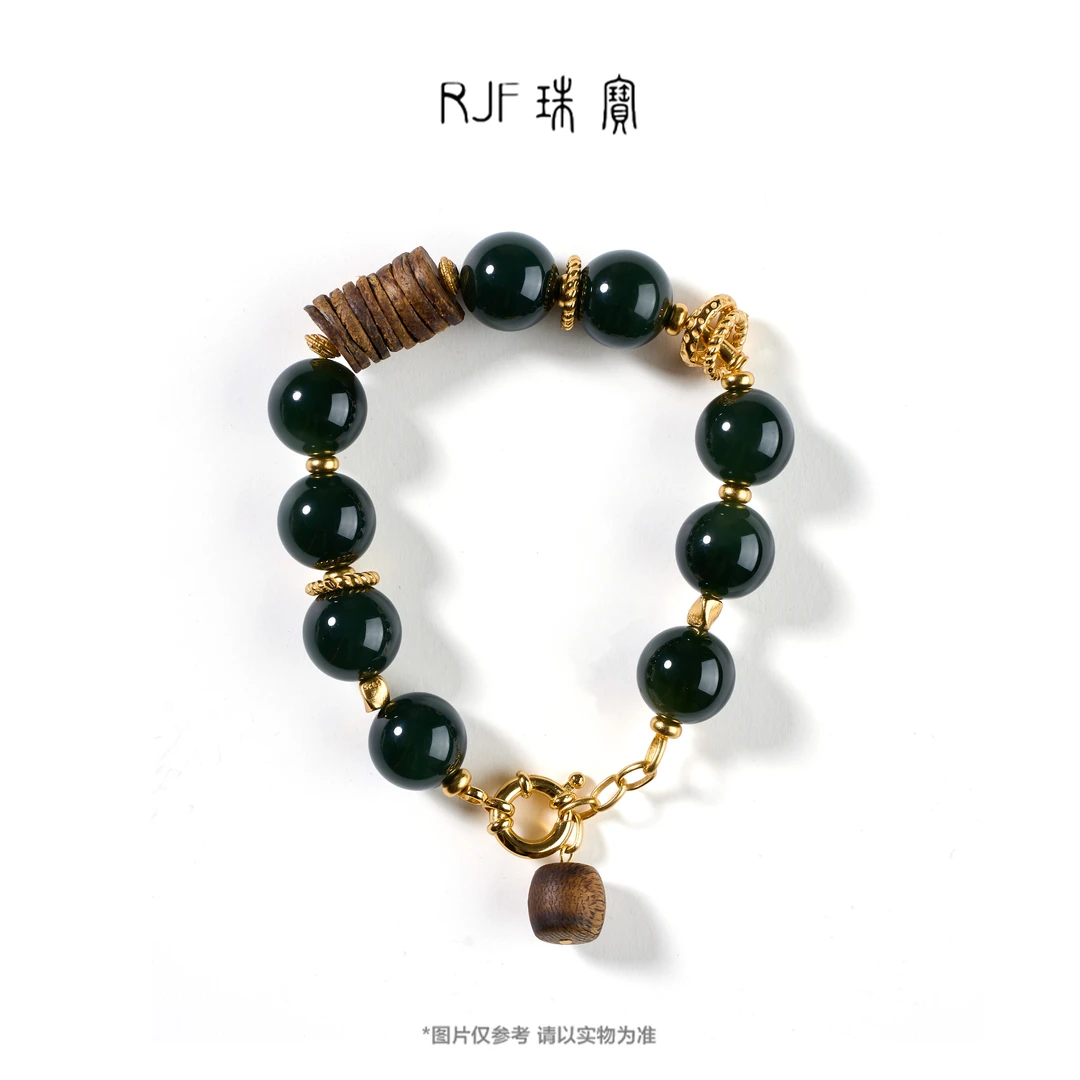 RJF【嘉沐】和田玉百搭饰品轻奢时尚单圈可调节老钱风手串