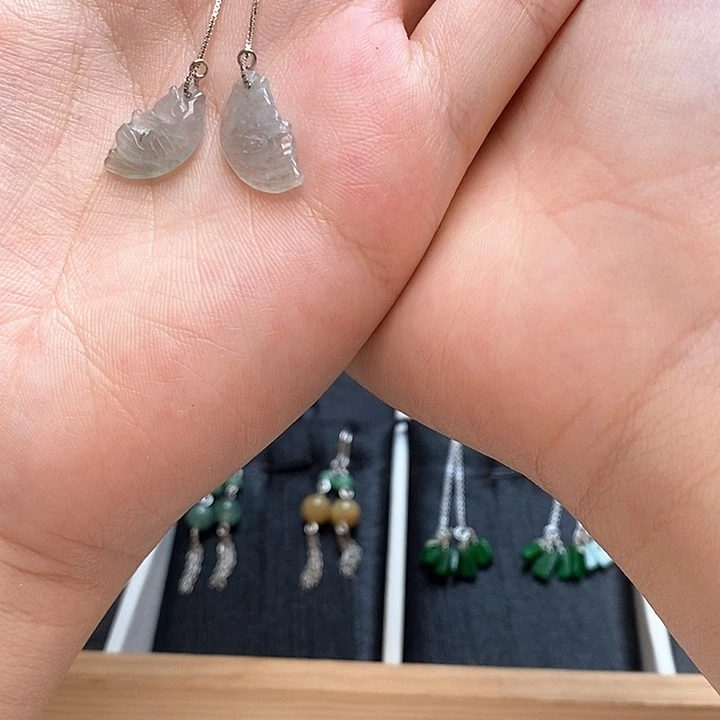 翡翠银S925镶嵌耳饰