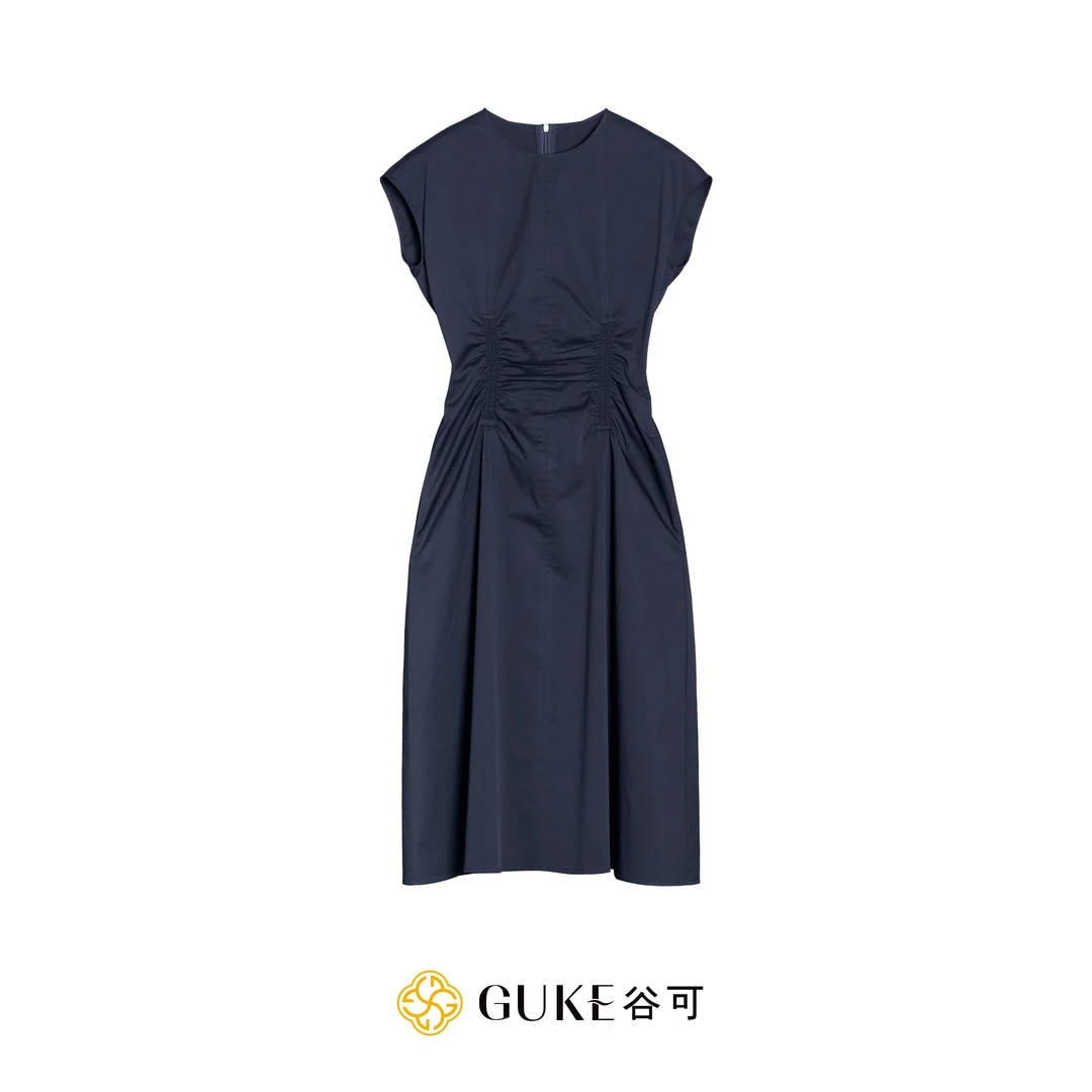 GKE/谷可LQ1327时尚抽褶连衣裙夏季新款简约气质收腰带显瘦裙子