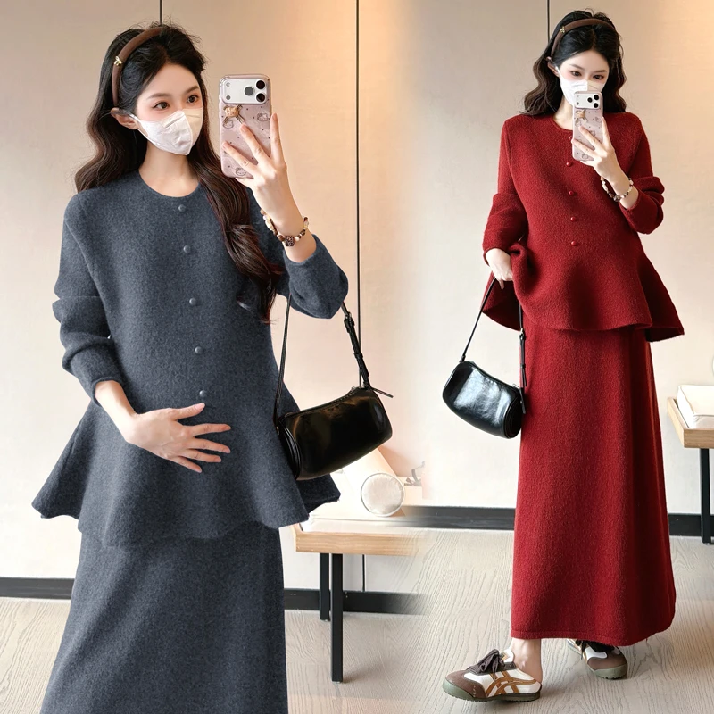 【孕妇新年穿搭】孕妇套装时尚洋气时髦法式小香风上衣半身裙秋冬款