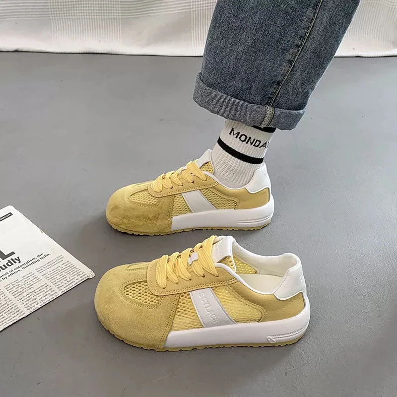 休闲透气胶粘系带板鞋通用学生女鞋百搭平跟4333