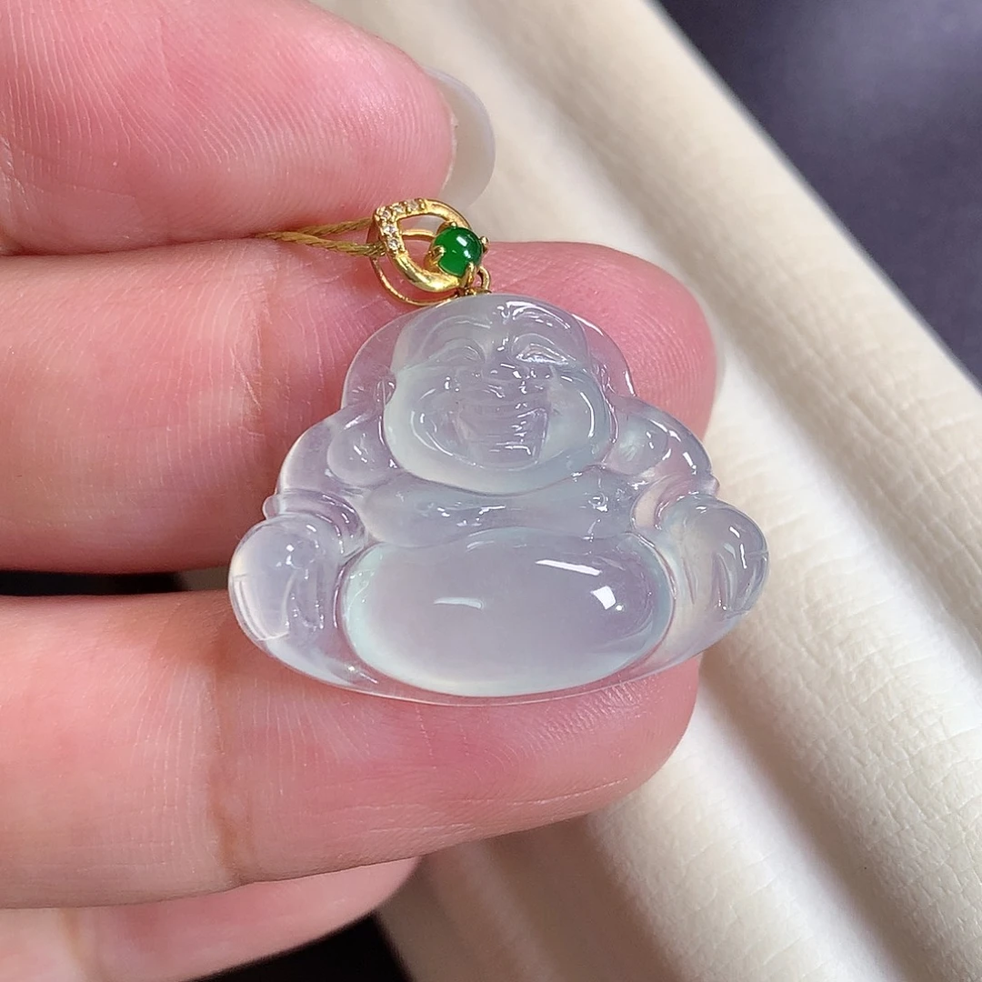 翡翠18K金镶嵌颈饰佛公