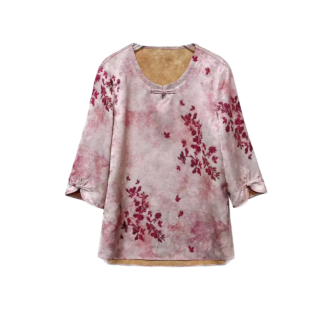 【樱花】夏季新款新中式圆领五分袖宽松小衫时尚T恤衫12176