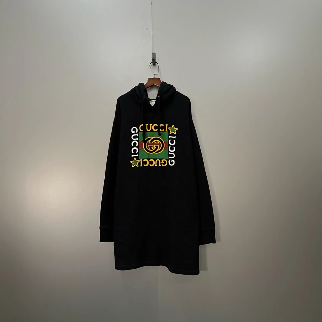 99新 GUCCI/古驰 h829 黑色双G印花logo帽衫 L码 202754